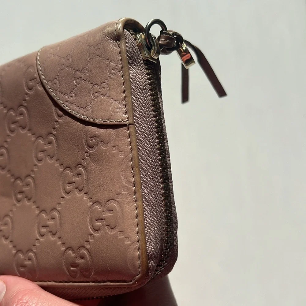 Authentic Gucci Guccissima Large Blush Pink Nude Zip Around Continental Wallet - Picture 7 of 17